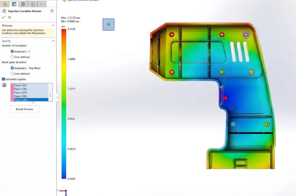 Figure 1 A result preview of the fill pattern and injection location generated by the Injection Location Advisor